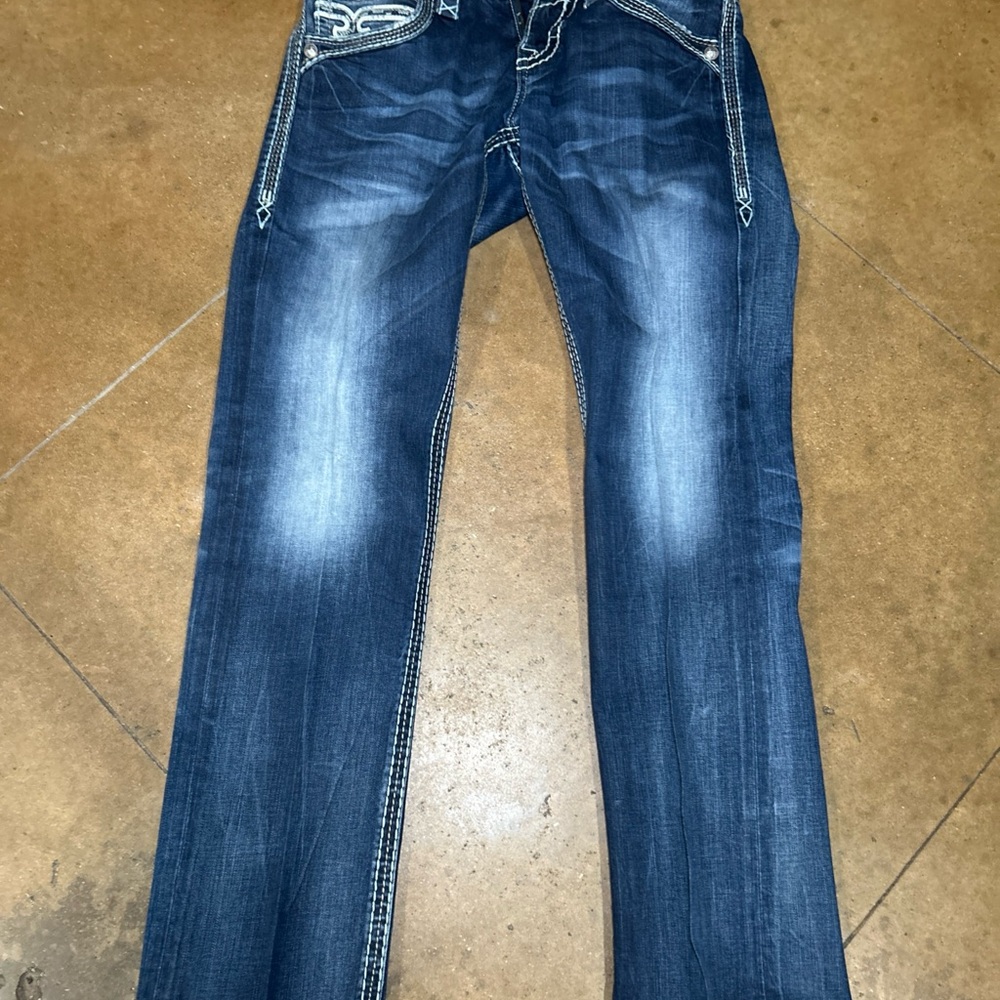 Rock Revival Blue Straight Jeans with Faded Look